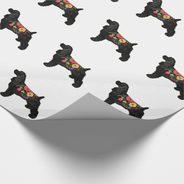 Papier Cadeau Cocker Spaniel Chien race Selle Florale Bohémienne (Coin)