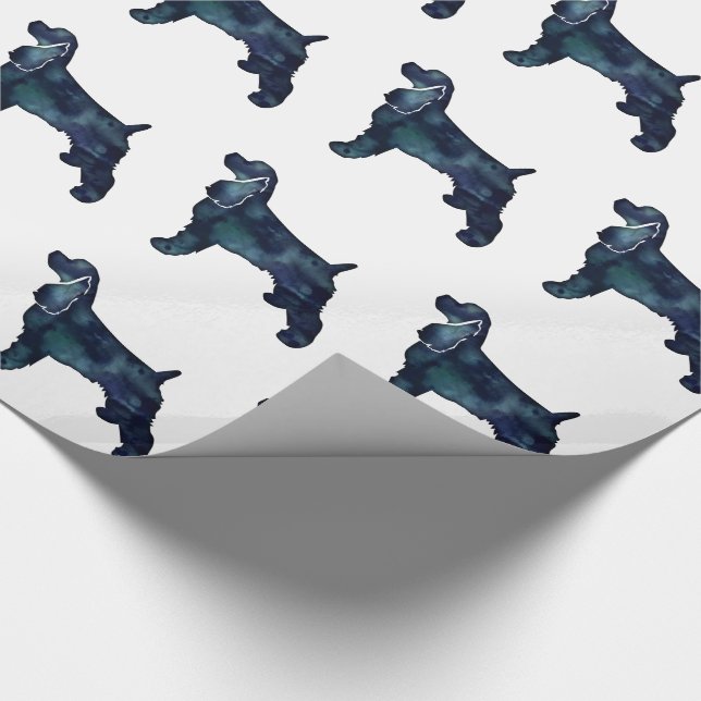 Papier Cadeau Cocker Spaniel Chien Silhouette Noir Aquarelle (Coin)