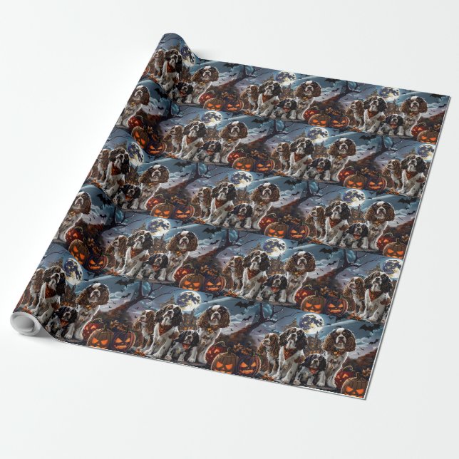Papier Cadeau Cocker Spaniel Halloween Éffrayant (Déroulé)