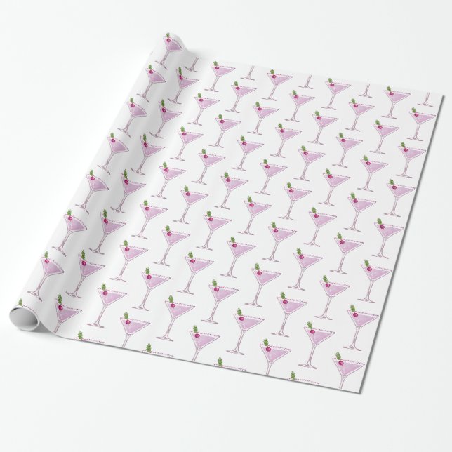 Papier Cadeau Cocktail de Noël rose (Déroulé)