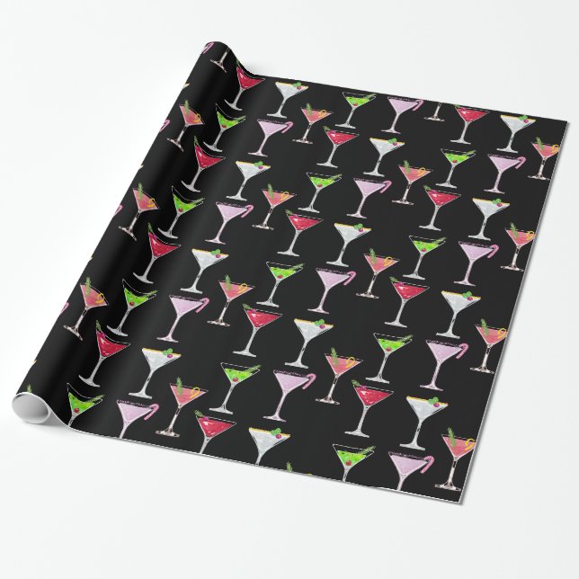 Papier Cadeau Cocktail de Noël rose/Noir (Déroulé)