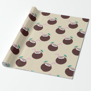 Papier Cadeau Cocktail de noix de coco avec motif de paille - Pl