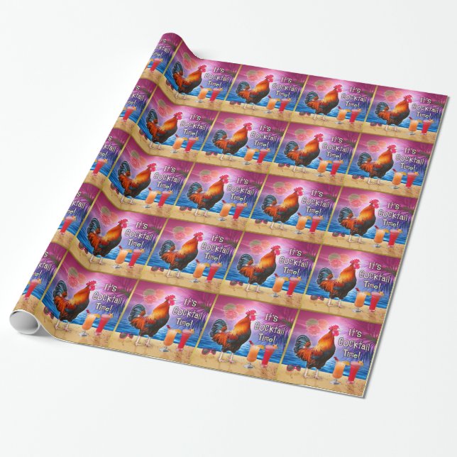 Papier Cadeau Cocktails Drôle de poulet au coq Tropical Beach Se (Déroulé)