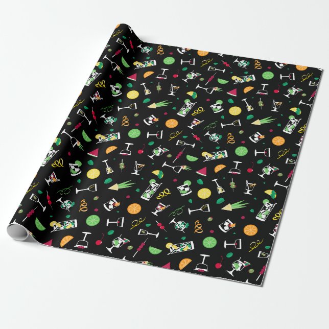 Papier Cadeau Cocktails Motif (Déroulé)