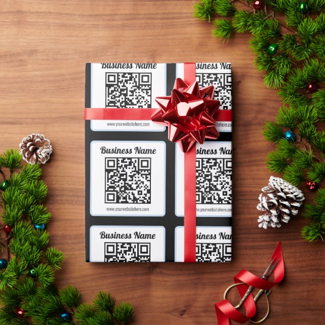 Papier Cadeau Code QR éditable & Texte avec bordure bleu clair (Cadeau de vacances)