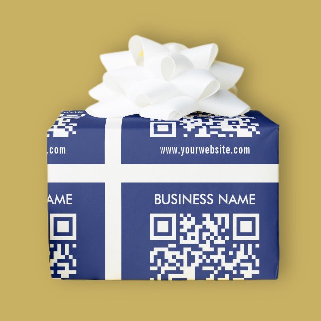 Papier Cadeau Code QR (généré instantanément) modifiable | Bleu  (Créateur téléchargé)