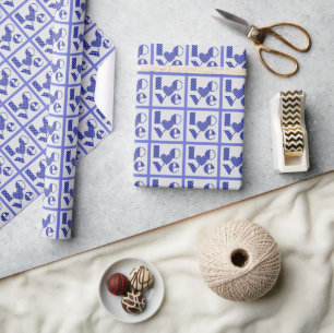 Papier Cadeau Cœur à carreaux élégant et amour lavande bleu
