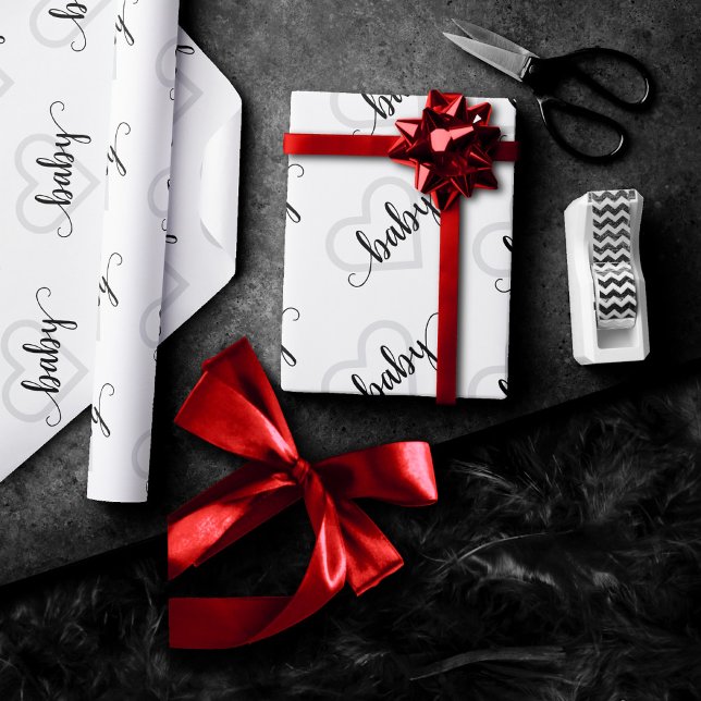 Papier Cadeau Coeur bébé | Script moderne noir simple (Créateur téléchargé)