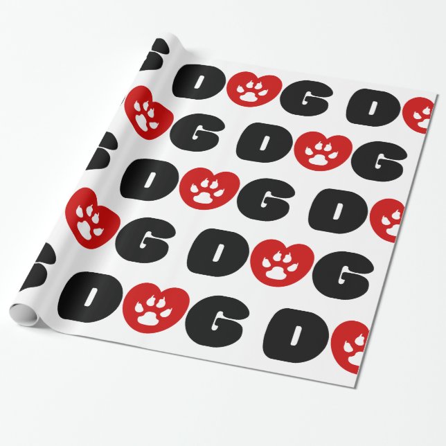 Papier Cadeau Coeur d'amour de chien (Déroulé)