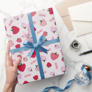 Papier Cadeau Coeur d'amour fraise xoxo