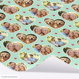 Papier Cadeau Cœur d'amour mignon 4 Photo Élégant motif menthe