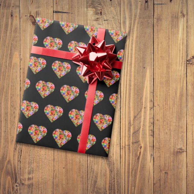 Papier Cadeau Coeur de couleur moderne noir motif (Créateur téléchargé)