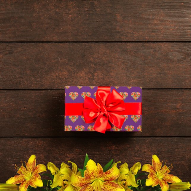 Papier Cadeau Coeur de couleur moderne violet motif (Créateur téléchargé)