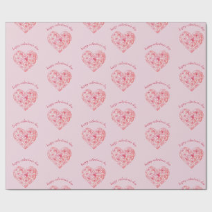 Papier Cadeau Cœur de la Saint-Valentin à l'aquarelle rose migno
