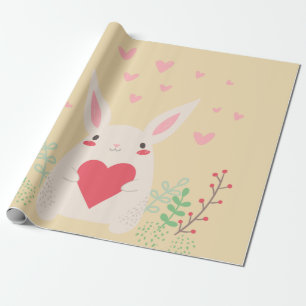 Papier Cadeau Coeur de lapin mignon valentine