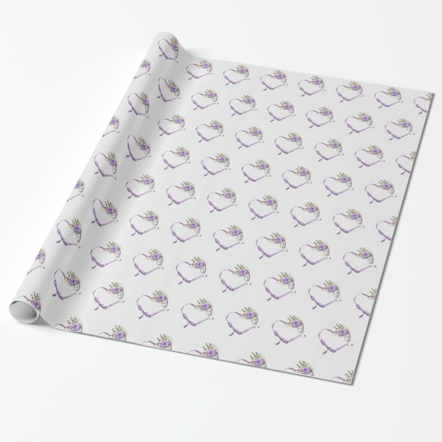 Papier Cadeau coeur de ruban violet mariage (Déroulé)