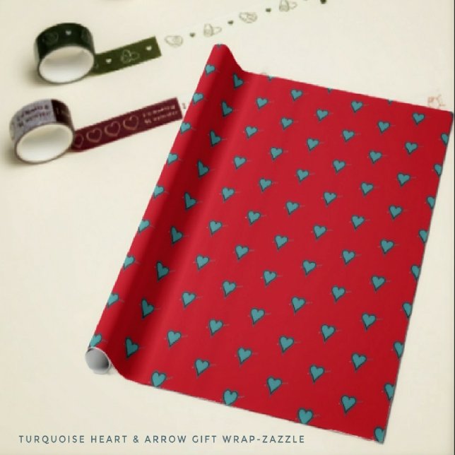 Papier Cadeau Coeur et flèche turquoise (Créateur téléchargé)