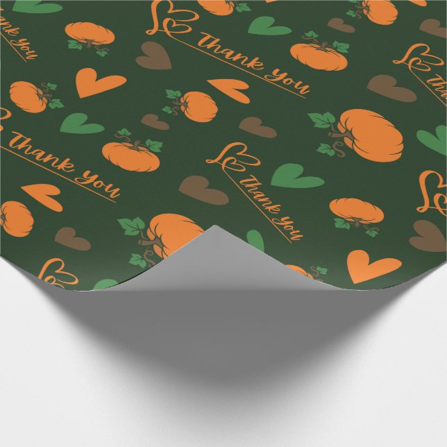 Papier Cadeau Coeur et Merci citrouille Thanksgiving en continu (Coin)