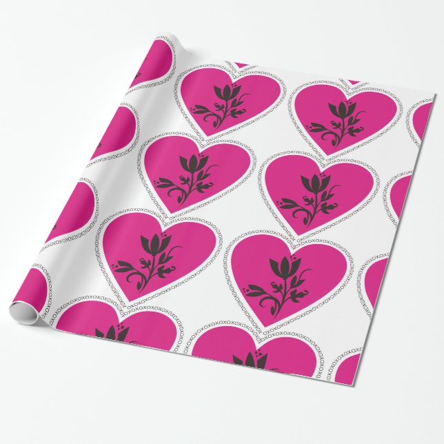 Papier Cadeau Coeur fuchsia et tulipe de XO (Déroulé)