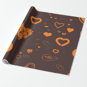 Papier Cadeau Coeur mignon Moderne Orange