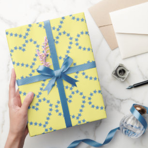 Papier Cadeau Coeur minimaliste jaune et bleu