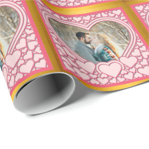 Papier Cadeau Cœur Rose Élégant Joyeuse Saint-Valentin Élégant