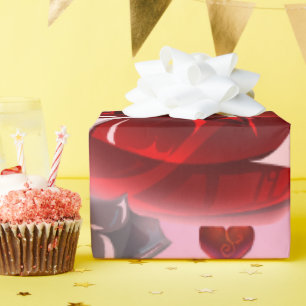 Papier cadeau cœur rouge sur fond rose amour