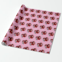 Papier cadeau cœur rouge sur fond rose amour