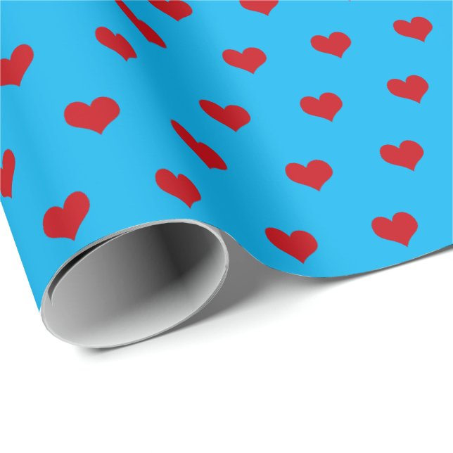 Papier Cadeau coeur rouge sur papier d'emballage aqua (Coin rond)