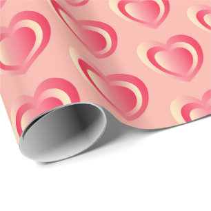 Papier Cadeau Coeur satiné bossé - corail rose