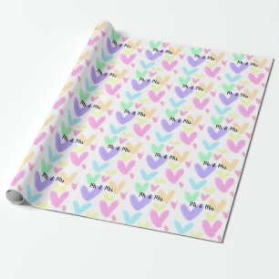 Papier Cadeau Cœur simple style de texte minimal mariage M & Mme
