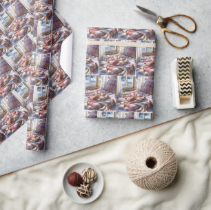 Papier Cadeau Coeur sur une couverture plate