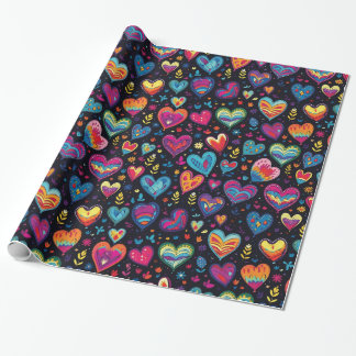 Papier Cadeau Coeurs Abstraits de couleur rose bleue