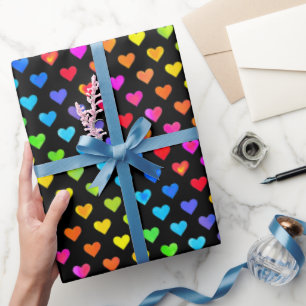 Papier Cadeau Cœurs arc-en-ciel rayés motif coloré