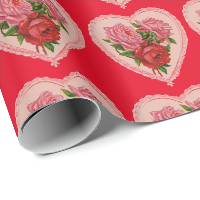 Papier Cadeau Coeurs avec Rose (Coin rond)