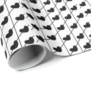 Papier Cadeau Coeurs avec stries Noir et Blanc