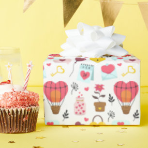 Papier Cadeau Coeurs, ballons et fleurs Heureuses Saintes-Valent