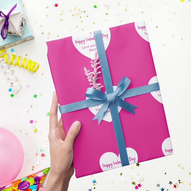 Papier Cadeau Coeurs blancs roses chauds Saint Valentin (Créateur téléchargé)