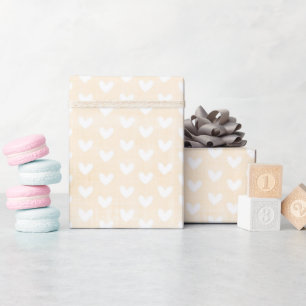 Papier Cadeau Cœurs blancs sur lin crème