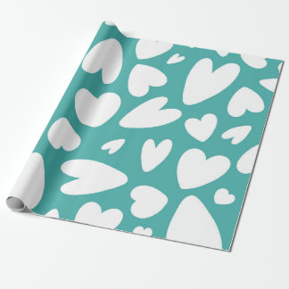 Papier Cadeau Coeurs blancs sur Motif turquoise