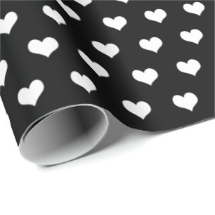 Papier Cadeau coeurs blancs sur papier d'emballage noir