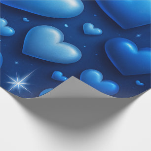 Papier Cadeau Coeurs bleus avec Motif étoiles