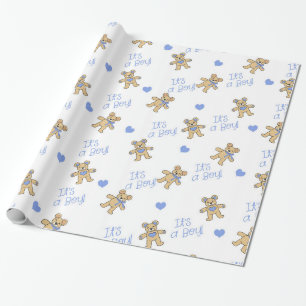Papier Cadeau Coeurs bleus avec Nounours