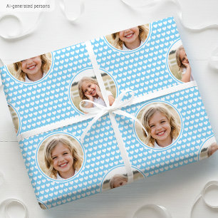 Papier Cadeau Cœurs Bleus Mignons Anniversaire Enfants Photo