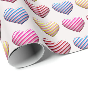 Papier Cadeau Coeurs couleur pastel rayé de bonbons