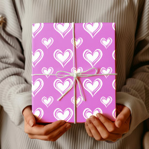 Papier Cadeau Cœurs Creux Minimalistes Élégants Rose Orchidée