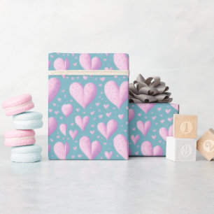 Papier Cadeau Coeurs d'amour mignons Girly Pastel Rose et bleu