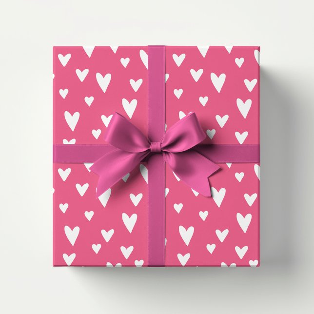 Papier Cadeau Cœurs d'amour romantiques rose blanc valentin fémi (Créateur téléchargé)