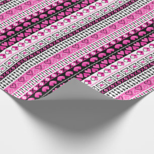 Papier Cadeau Coeurs d'amour rose 8 bits