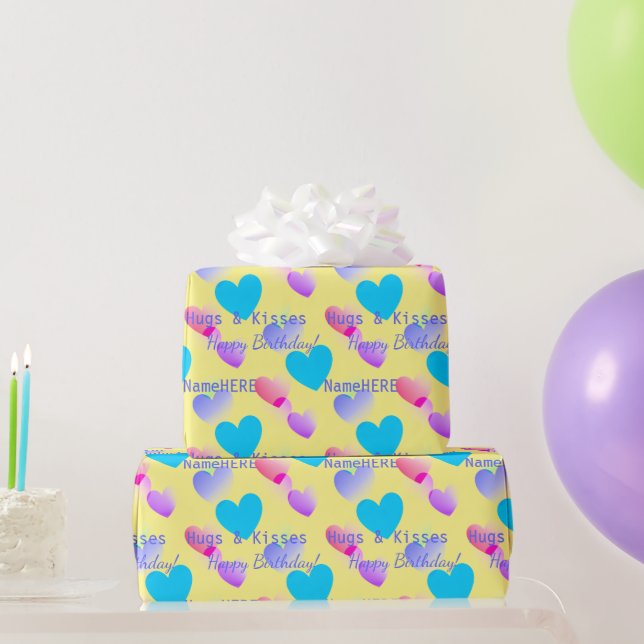 Papier Cadeau Coeurs d'anniversaire personnalisés Coeurs accroup (Cadeaux de fête)